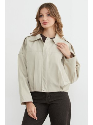 FullaModa Basic Omuz Detaylı Oversize Bomber Trençkot