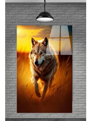 Marsilyan  3D Asil Kurt-Bozkurt Cam Tablosu