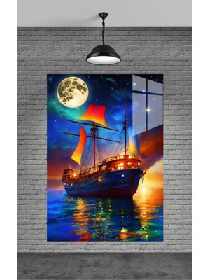 Marsilyan Gemi ve Dolunay Cam Tablo Ev Dekorasyon,balkon Dekorasyonu,dekoratif,duvar Tablo,mutfak Tablo