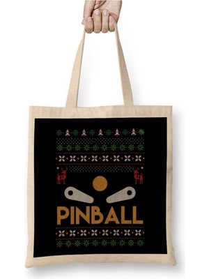 Toyaso Retro Ugly Christmas Sweater Arcade Pinball Design Beyaz Bez Çanta Uzun Saplı Alışveriş Çantası