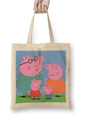 Toyaso Peppa Pig 03 Beyaz Bez Çanta Uzun Saplı Alışveriş Çantası Plaj Çantası
