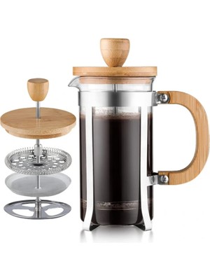 Mercansa Ahşap Detaylı 600 ml Cam French Press