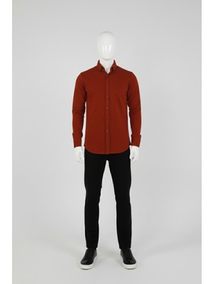 Brango Erkek Kiremit Standart Fit Uzun Kollu Dokulu Gömlek