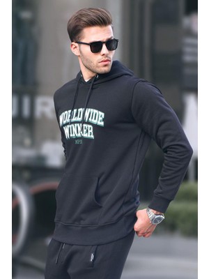 Madmext Siyah Baskılı Kapüşonlu Sweatshirt 6149