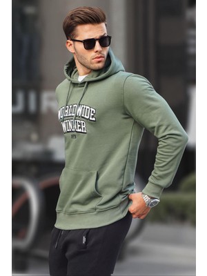 Madmext Haki Yeşil Baskılı Kapüşonlu Sweatshirt 6149