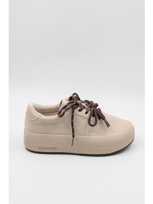 Guja Kadın Bağcıklı Kadın Süet Deri Spor Ayakkabı GJ372 - Bej - 36