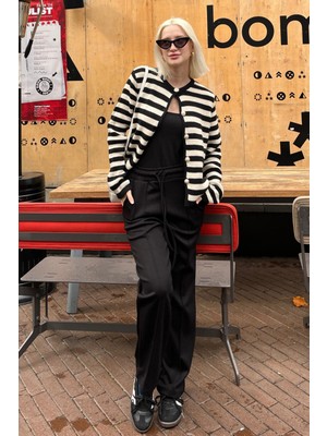 Madmext Siyah Beli Ayarlanabilir Geniş Paça Pantolon MG2215