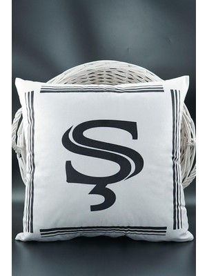 Storemax Harfli Kırlent Kılıfı Kadife 43X43 cm Çift Taraflı S Harfi Kedi Desenli Evlilik Teklifi Doğum Günü