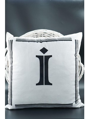 Storemax Harfli Kırlent Kılıfı Kadife 43X43 cm Çift Taraflı I Harfi Kedi Desenli Evlilik Teklifi Doğum Günü Siyah-I