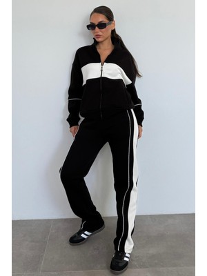Madmext Siyah Dik Yaka Fermuarlı Şeritli Eşofman Takımı MG2216