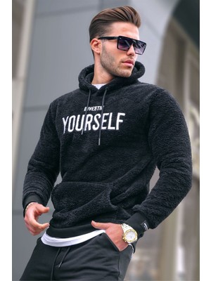 Madmext Kapşonlu Peluş Sweatshirt Siyah 4390