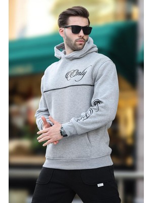 Madmext Grimelanj Kapüşonlu Şerit Detaylı Baskılı Erkek Sweatshirt 7091