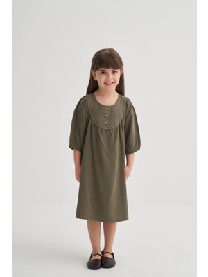 Cigit Tencel Robalı Elbise 2-7 Yaş Haki Yeşil