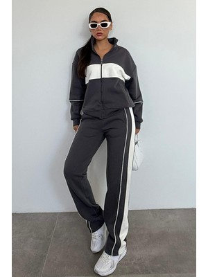 Madmext Füme Dik Yaka Fermuarlı Şeritli Eşofman Takımı MG2216