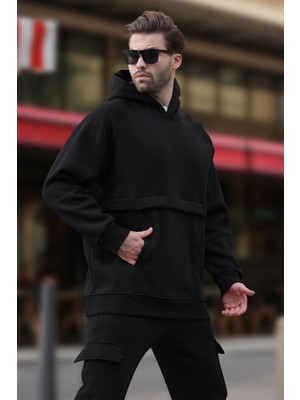 Madmext Siyah Kapüşonlu Cep Detaylı Erkek Sweatshirt 7092