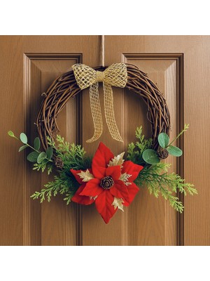Empressco 30CM Asma Dallar ve Çiçeklerle Yılbaşı Kapı ve Duvar Dekoru