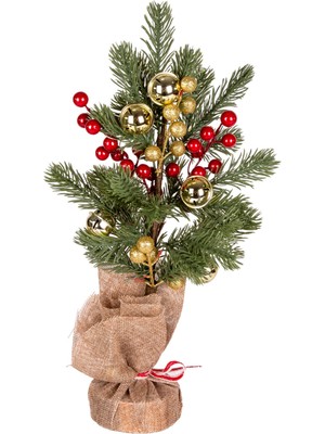 Empressco Çok Renkli Yılbaşı Süsü Masa Çamı ve Çıngıraklı, Gold Berryli, 14X38 cm