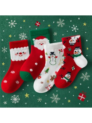 Empressco Renkli Noel Temalı Unisex Çorap Seti, Geyikli ve Yılbaşı Deseni, 4 Çift