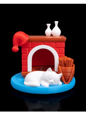 Empressco Renkli Kedi ve Şömine Temalı 3D Baskı LED Masa Lambası