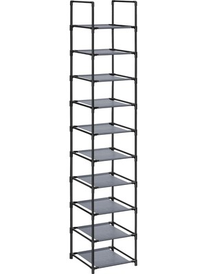 Storemax Ayakkabı Rafı, Ayakkabı Düzenleyici, 10 Raf, Açık Dar Ayakkabı Rafı, 33 x 33 x 173 Cm, Metal Çerçeve, Dokunmamış Kumaş Raflar, Koridor, Yatak Odası, Gri LSR110G01