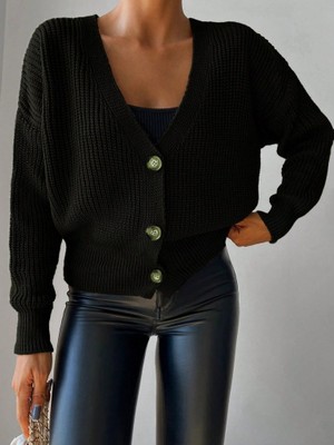 Ezel Glory Kadın Uzun Kollu Düğme Detay Triko Hırka