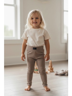 Sarakids 11-12 Yaş Kız Çocuk Şardonlu Tayt – Bej