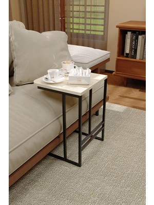 Modilab Zigon ve Yan Sehpa Ahşap Metal Tasarım Çam Traverten Renk Taşınabilir Kullanışlı Dekoratif Modern