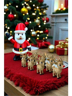 Empressco 7'li Noel ve Ren Geyiği Figür Seti, 10CM ve 6cm, Kırmızı Renk