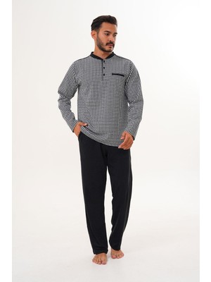 Çift Kaplan Erkek Kazayağı Desen Patlı Beyaz Pijama Takımı 8035