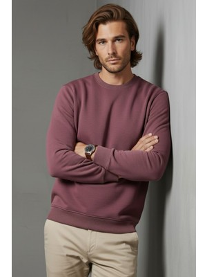 buğrahayalin Unisex Kışlık Mürdüm Rengi Üç Iplik Şardonlu Kalın Bisiklet Yaka Sweatshirt