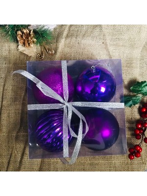 Empressco Mor 10 cm 4'lü Yılbaşı Top Süs Seti, Şık ve Parlak Dekorasyon Parçaları