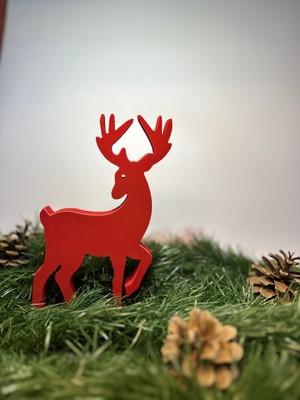 Empressco Yılbaşı Temalı 15CM Ahşap Geyik Dekoru, Kırmızı Detaylarla Şıklık Katıyor