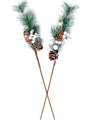 Empressco Beyaz Kozalaklı Yılbaşı Çiçeği, 56 Cm, 2'li, Çok Renkli, Dekoratif ve Şık Tasarım