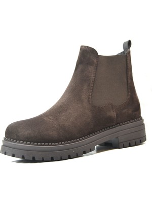 Onlo Ayakkabı DL.0087 Hakiki Deri Nubuk Kahverengi Kalın Taban Kadın Bot