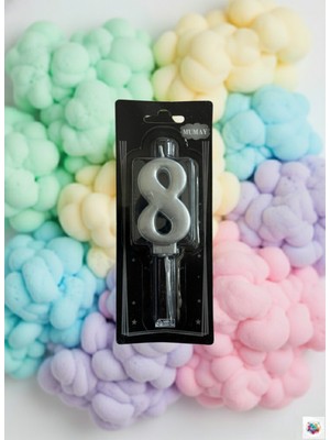 Metalik Silver Rakam Mum 8