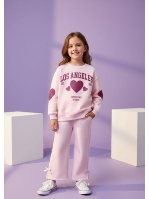 Miniko Kids Kız Çocuk Kalp Desenli Geniş Paça Eşofman Takımı