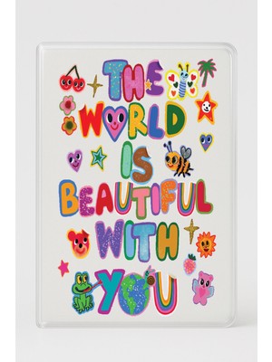 Şeffaf Pasaport Kılıfı Kalın Mikron Kart Bölmeli Desenli Pasaport Kabı - The World