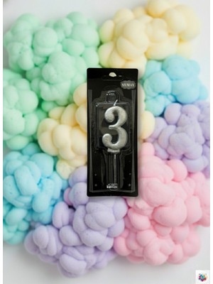 Metalik Silver Rakam Mum 3