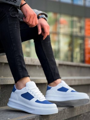 Mirelle Cilt Mavi Süet Detaylı Beyaz Yüksek Taban Günlük Spor Ayakkabı