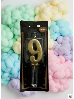 Metalik Gold Rakam Mum 9