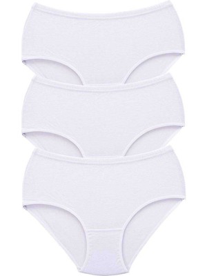 Marsilyan 3 Adet Tutku Kadın Yüksek Bel Bato Kalın Lastik Külot Beyaz