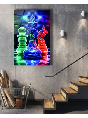 Marsilyan Satranç Taşları Cam Tablo