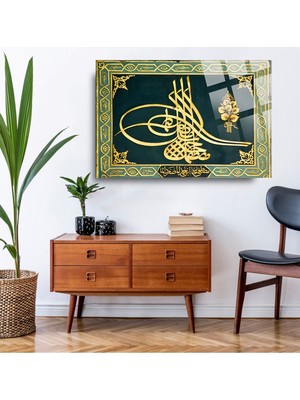 Marsilyan Osmanlı Padişah Tuğrası Cam Tablo, Ev ve Ofis Hediyesi Yüksek Çözünürlüklü 4mm Lüks Tablo