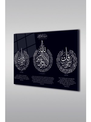 Marsilyan Ayet-El Kursi, Felak ve Nas Sureleri Türkçe Mealli Islamı Yatay Cam Tablo