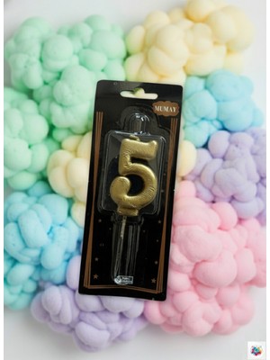 Metalik Gold Rakam Mum 5