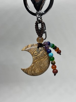 Gemsartdeco Bej Jasper Doğaltaş Anahtarlık Charm Hilal
