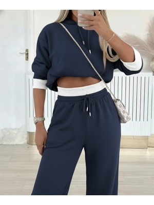 Arben Boutique Kadın Uzun Kollu Kapşonlu Viskon Iki Iplik Füme Bluz ve Pantolon Ikili Takım