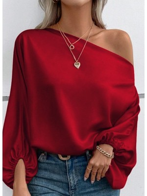 Arben Boutique Kadın Tek Omuzu Açık Uzun Kollu Salaş Sandy Bluz