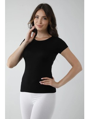 Marsilyan Vivaldi Kadın Siyah Yarım Kollu Açık Yaka Badi 351