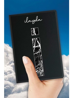 Isim Yazılı Pasaport Kılıfı Desenli Pasaport Kabı Kişiye Özel - I Harfi Mermer